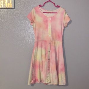 Btween pink yellow tie dye spring stretchy swing dress